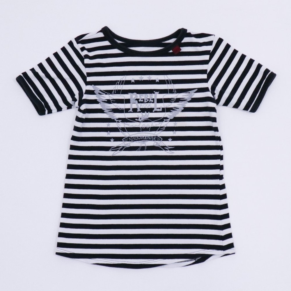 667 T-Shirt Tee Girls 5/6T 110/116 Striped Black White